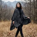 Ethischer Stil schwarz grau Kunstkaschmir warmer Schal Poncho Umhang für Damen Outdoor - Modisches Schultertuch - Schwarzgrau