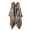 Bleiben Sie warm und stilvoll mit diesem eleganten braunen Poncho mit Pferdemuster. - Galoppierendes Pferd C - Khaki