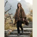 Ethen Stil Reise Großer Schal Umhang, Kunstkaschmir warme geteilte Poncho für Damen Outdoor. - Modisches Schultertuch - Braun