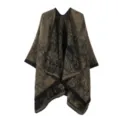Damen ethnischer Stil Retro Strick Cape Schal langer Umhang fuer Urlaub Reise und Alltag - Morgenmantel / Hellgrün (Jiangnan Szenerie)