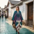 Ethnic style patterned tassel cashmere cape for women, stylish warm winter travel shawl. - Peacock Blue Ethnic Style Small Pattern Shawl