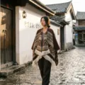 Ethnic style women imitation cashmere shawl vintage geometric fringe cape travel clothing - Coffee Ethnic Geometric Tassel Shawl