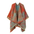 Ethischer Strick-Cape-Detail, Retro orange-blau gemusterter Schal, langer Überwurf. - Morgenmantel / Orangerot (Jiangnan Szenerie)