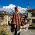 Women's brown ethnic style poncho, imitation cashmere tassel cloak for winter and travel wear. - Coffee Vintage Medallion Pattern Shawl