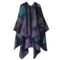 Damen Herbst Winter Strick Poncho Geometrischer Print Umhang Warmer Schal Überwurf - Vintage-Artefakt-Muster - Marineblau