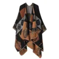 Retro Aztekenmuster Strickschal, stylischer warmer Winter Poncho Umhang, modischer Mantel. - Vintage-Reliktkarte - Schwarz Orange