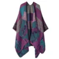 Damen Strick Kaschmir-Gefühl geometrisch Farbblock Schal Winter warmer Mode Umhang - Vintage-Artefakt-Muster - Lila