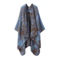 Dames retro dierenprint gebreide poncho sjaal, luxe jacquard cape voor herfst en winter. - Fashion hemelsblauw
