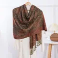 Chal jacquard paisley retro con flecos, bufanda larga elegante de estilo étnico para otoño invierno. - Gris