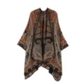Detailed view of the retro paisley pattern imitation cashmere shawl fabric and texture. - Caramel color