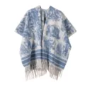 Blau und weißer Tintenprint Quasten Umhang Vintage Poncho stilvolle Oberbekleidung Reiseschal - Tuschmalerei - Himmelblau