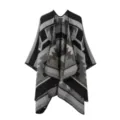 Close-up of geometric pattern and soft imitation cashmere texture on the stylish winter cape. - Bordered Small Triangles - Black-Grey