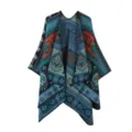 Ethnic style knitted poncho cape winter warm cashmere feel shawl for women detail view - Teal