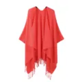 Damen einfarbige Quasten Split Schal Umhang, Vintage Strickjacke Schal für alle Jahreszeiten. - Wassermelonenrot