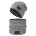 Winter warm knit beanie hat and neck warmer set for men, thick fleece lined grey set. - Light Gray