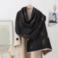 Damen Herbst Winter dicke warme doppelseitige Jacquard Schal Retro Ginkgo Blatt Muster Tuch - Ginkgoblatt-Schwarz Camel