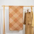 Classic camel plaid winter scarf, thick warm blanket wrap fringe shawl for women. - Camel