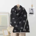 Damen schwarz Jacquard Winter warm dicker Schal Vintage Retro Stil Mode Schal Umhang - Iris-Schwarz und Weiß