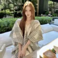 Damen Herbst Winter Vintage kariert Cape warm dick Quasten Schal vielseitig Mode Tuch - Gebrochenes Weiß