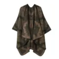 Mujer vintage étnico estilo cachemir motivo paisley poncho capa chal cárdigan invierno abrigo - Verde Camello