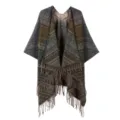 Ethnische Strickstola mit Fransen, Retro geometrisches Cape für Damen reisen alltag. - Regenbogenmuster Robe / Grün