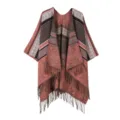 Bohemian Fransen Poncho Detail, Ethno Print Umhang Nahaufnahme, gemusterte Tuch Textur. - Quasten Retro Muster Rosa
