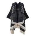Damen ethno Strick Poncho stilvoller Fransen Umhang Winter warme Reise Oberbekleidung Schal - Marineblau