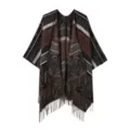 Böhmischer Fransen Schal Umhang Damen, vintage ethnisches Muster Poncho winter warmer Schal. - Quasten Retro Muster Schwarz