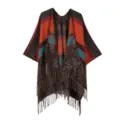 Bohemian Fransen-Cape Detail mit filigranen Mustern und warmem, weichem Material. - Quasten Retro Muster Orange Kaffee