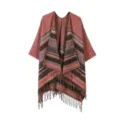 Damen Ethno Stil geometrischer Druck Fransen Poncho Umhang, ein perfekter Herbst Winter Mantel. - Rosa Schal mit kleinem Gittermuster und Quasten