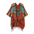 Böhmischer Fransen Umhang Poncho Ethno Stil ethnische Decke offene Front Winter warme Mode Schal - Quasten Retro Muster Orangerot