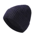 Dunkelblaue Winter Rippstrick Mütze, dicke thermische Fleece gefütterte warme Freizeitmütze. - Marineblau