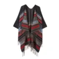 Damen ethnischer Stil Quasten Umhang Schale, dicker geometrischer Winter Poncho, Reise Schal Kappe. - Kleines Rautenmuster Robe / Marineblau