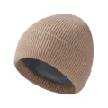 Khakifarbene Strickmütze mit warmem Fleece-Futter für Damen und Herren im Winter. - Hellkhaki