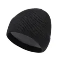 Schwarze Rippstrick-Beanie, winterwarme, gefütterte Thermomütze für Outdoor-Einsätze - Schwarz