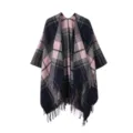 Vrouwen Winter Warm Ruitjes Sjaal Cape Open Voorkant Franje Verdikte Poncho Jas Dames - Marineblauw