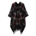 Dames Winter Ruitjes Cape Sjaal Open Voorkant Warme Mantel Mode Franjes Bovenkleding Tartan - Zwart