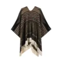 Ethnischer Strick Poncho mit Fransen, warmer Winter Umhang, Vintage geometrischer Stil. - Ethnischer Pullover Quasten Poncho / Grün