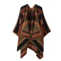 Geometric color-block imitation cashmere women's poncho, warm thick winter shawl cloak. - Bordered Small Triangles - Orange-Red