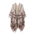 Classic plaid leopard print tassel poncho cape women warm stylish fashion winter shawl - Beige