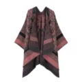 Ethischer Strick Poncho Schal für Damen, Retro Jacquard Cape Hülle für Reisen und Alltag. - Rosa