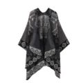 Women geometric colorblock knitted poncho cape warm shawl for autumn winter daily wear - Shawl / Black and Gray
