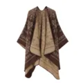 Women open front knitted shawl cape winter warm blanket casual cozy ethnic outerwear detail view - Dark Brown