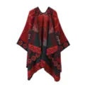 Women's geometric color block cape shawl, cozy imitation cashmere wrap for chilly AC rooms. - Shawl / Red