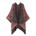 Women knit shawl poncho reversible open front winter warm cape blanket stylish casual wrap cloak - Small Floral Shawl - Pink
