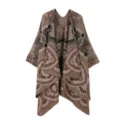 Capa de punto jacquard retro para mujer, chal poncho cálido de imitación de cachemira. - Camel