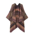 Women bohemian knitted cape shawl retro pattern warm open front winter cardigan coat - Vintage Wreath - Pink