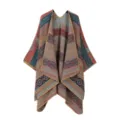Bohemian thick knit poncho shawl for women, warm winter cape cardigan, cozy retro tribal outerwear. - Vintage Wreath -