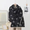 Schwarzer vintage jacquard winter schal tuch mit fransen warm elegantes design für damen - Iris-Schwarz und Weiß