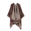 Women Retro Knitted Cape Shawl Autumn Winter Warm Imitation Cashmere Leopard Print Poncho - Robe / Coffee